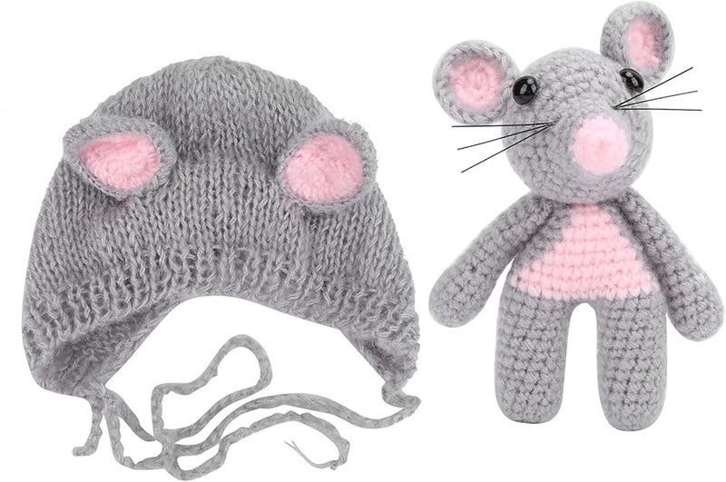 Light Gray Newborn Crochet Photography Outfit Hat Doll Costume 0 3 Months - Image 1